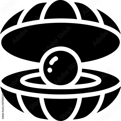 Oyster with a single pearl inside a simple open shell graphic symbol