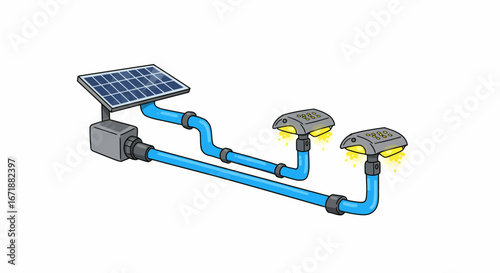 Solar powered street lights with energy efficient design and blue pipes