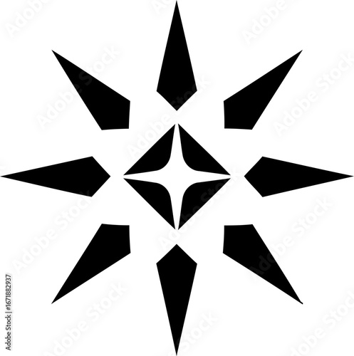 Stylized starburst symbol with eight pointed rays simple graphic design element