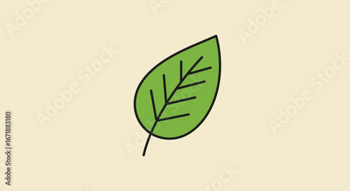 Simple green leaf icon, minimalist design, nature symbol, clean lines.