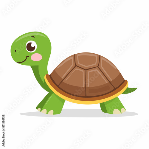 Cute Cartoon Turtle: A charming cartoon turtle, with a friendly expression and delightful design, showcases its shell as it ambles along a playful journey.