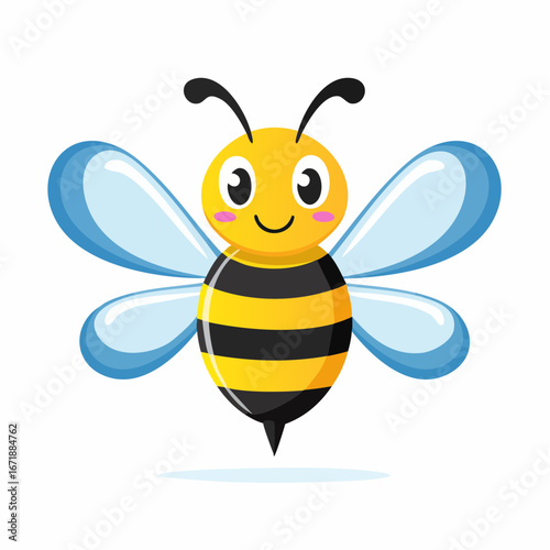 Cheerful Bee: A cheerful bee, with vibrant stripes and transparent wings, buzzing with happiness against the background. Capturing the joy of pollination and the wonders of the natural world.