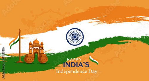 Artistic depiction of India's flag with celebratory elements, celebrating Independence Day.