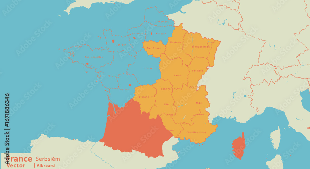 Naklejka premium Historical map of France, highlighting territorial changes over time.