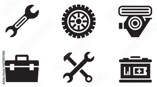 Automotive Maintenance and Repair Icons Car Service Garage Tools and Equipment Vector Illustration Set Auto Repair Symbols
