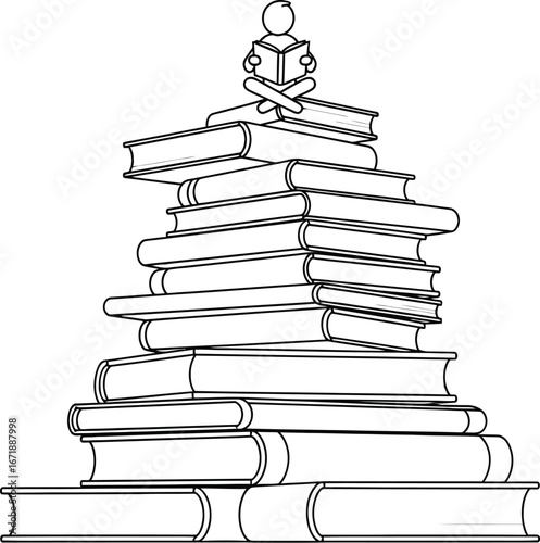 Reading books concept person on books stack education knowledge