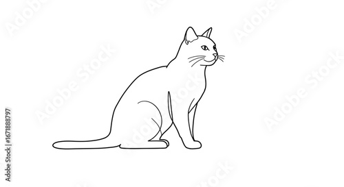 Simple line drawing of a seated cat, side view, with detailed features.
