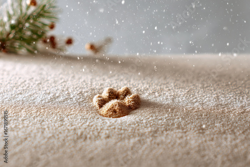 minimalist christmas celebration atmosphere in usa featuring single footprint in freshly fallen snow