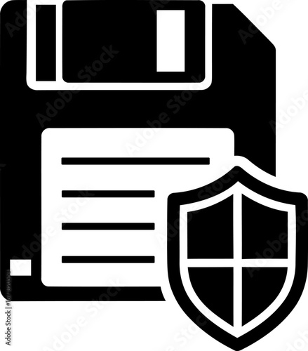 Save diskette protected by shield icon for digital data security and storage