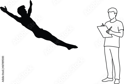 Diving coach reviews diver silhouette performance illustration