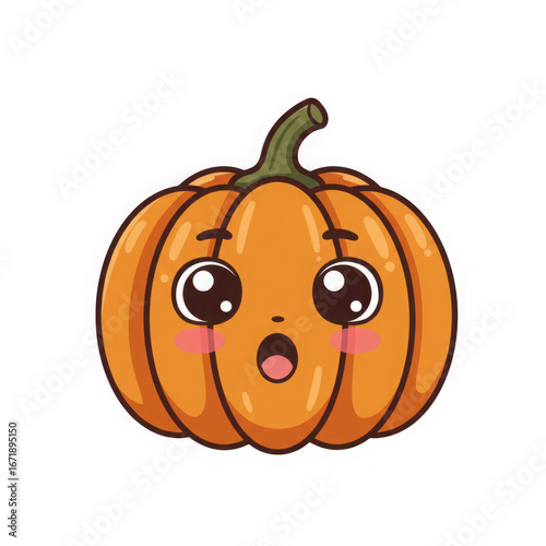 Cute surprised kawaii pumpkin isolated on transparent background