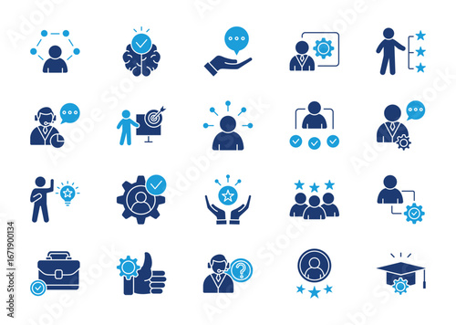 Expert thin solid icon set. Containing knowlwdge, advice, professional, competence, consultant
