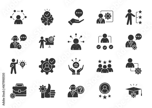 Expert thin glyph icon set. Containing knowlwdge, advice, professional, competence, consultant