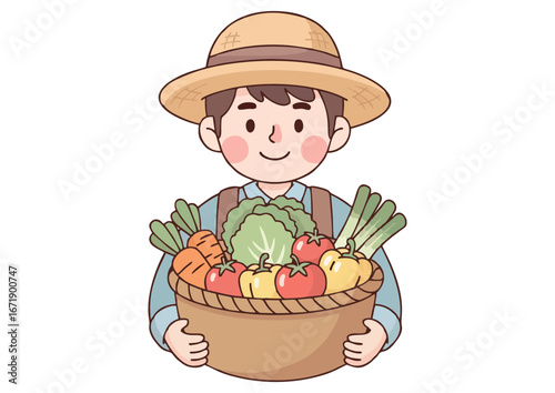 Cheerful girl holding a bouquet of flowers with a watering can nearby
