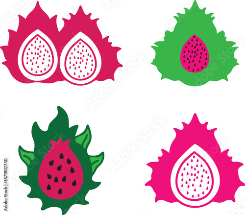 Dragon Fruit Isolated on White Background with Spiky Red and Green Skin