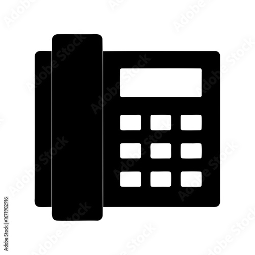Icon of a black telephone with white buttons representing communication device