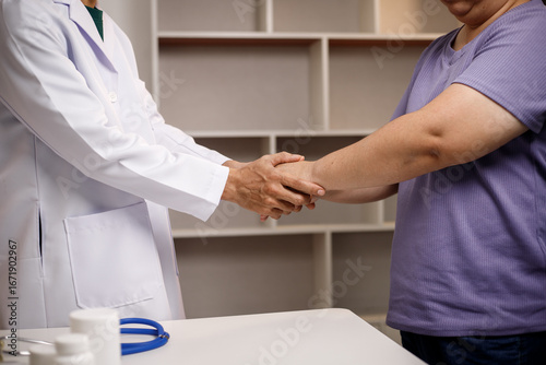 overweight Asian woman consults with a health expert in a private office, discussing wellness, lifestyle changes, and medical advice. The scene reflects guidance, support
