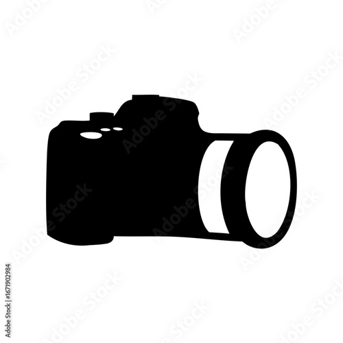 Simple black silhouette of a digital single lens reflex camera for photography