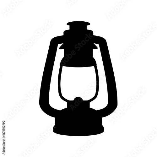 Simple silhouette of a classic antique kerosene lantern isolated on white