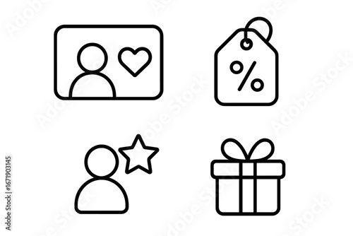 Loyalty program outline icon set, membership, discount, reward collection in modern line style, vector cartoon illustration with transparent background, ordered set 2