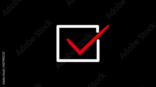 Red checked box icon showing a successful business choice or a completed task
