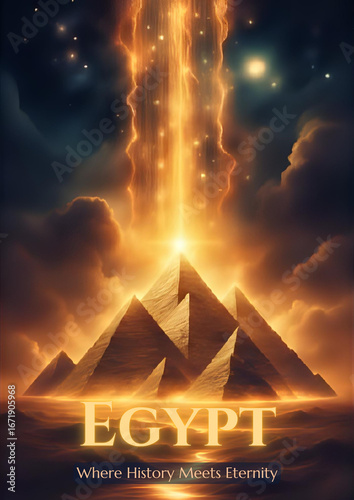 Mystical Ancient Egyptian Landscape with Golden Pyramid