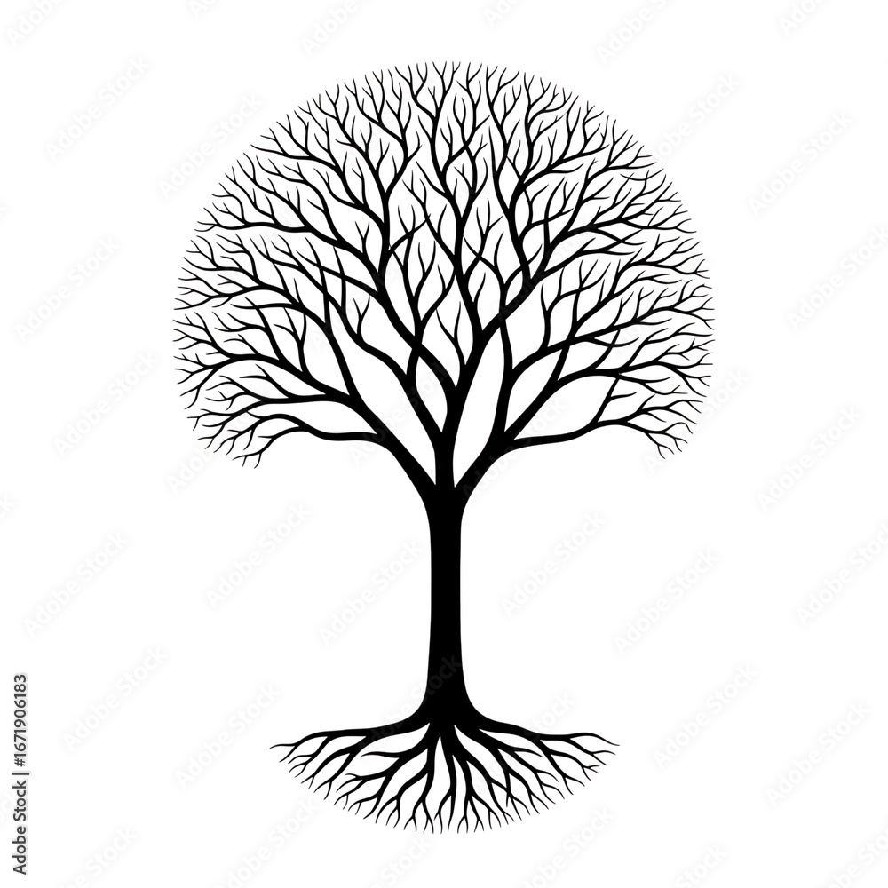 Naklejka premium Stylized bare tree with roots isolated on transparent background