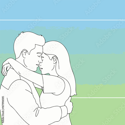 Couple hugging tightly as a representation of intimate moment, couple in love standing face to face embracing, symbolizing romance and affection.