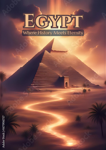 Mystical Ancient Egyptian Landscape with Golden Pyramid