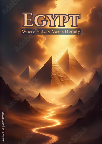 Mystical Ancient Egyptian Landscape with Golden Pyramid