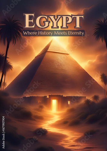 Mystical Ancient Egyptian Landscape with Golden Pyramid