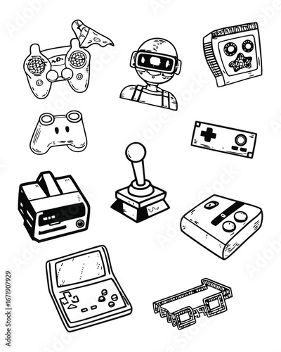 retro game icon set collection with hand drawn style