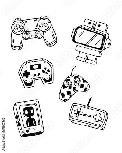 retro game icon set collection with hand drawn style