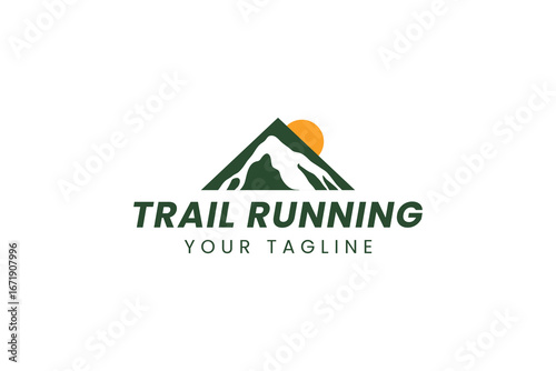 Running Across Mountain Trail Run Logo Design