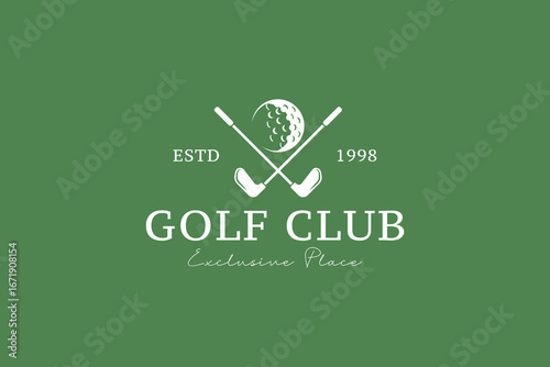 Retro vintage golf, professional golf ball logo template design, golf championship, badge or icon with crossed golf clubs and ball on tee. symbol, icon