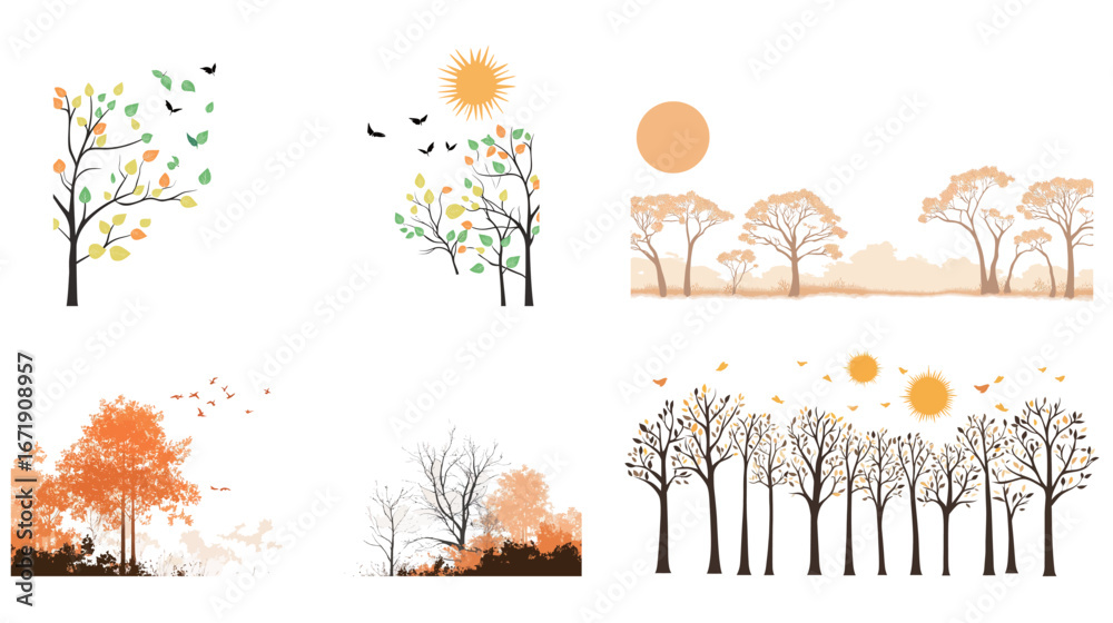Fototapeta premium Background Image with Trees, Nature, and Sun – Scenic Landscape Vector Design