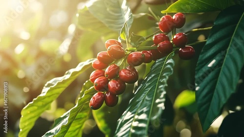 Coffee cherries on branch
