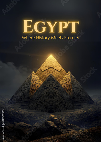 Mystical Ancient Egyptian Landscape with Golden Pyramid