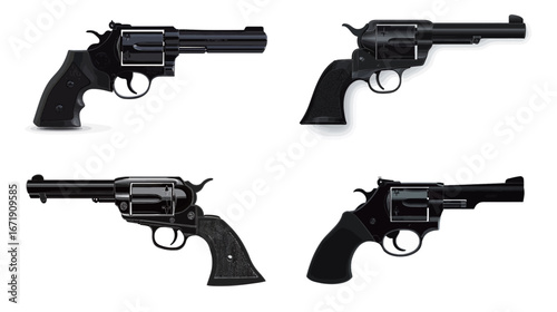 A Clean Black Silhouette of a Classic Double-Action Revolver Vector