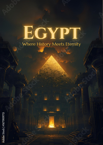 Mystical Ancient Egyptian Landscape with Golden Pyramid