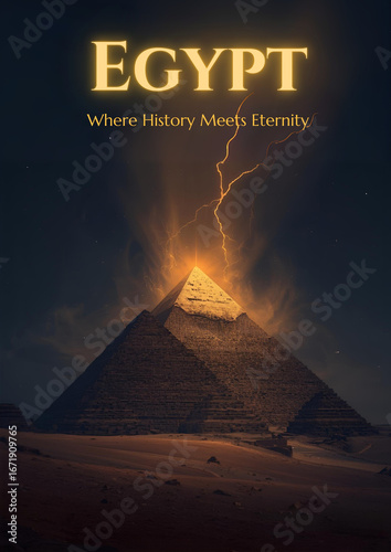 Mystical Ancient Egyptian Landscape with Golden Pyramid