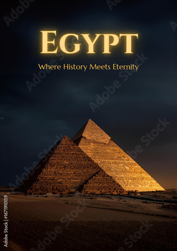 Mystical Ancient Egyptian Landscape with Golden Pyramid
