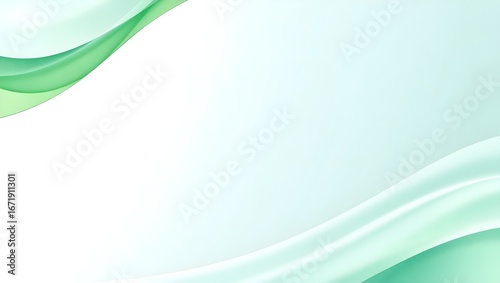 Elegant abstract art background with green ribbon wave on top edge and wide mint white gradient clean space
