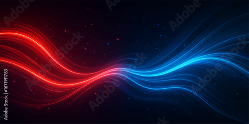 Dynamic, artistic red and blue fractal waves glowing with energy create a captivating abstract motion backdrop