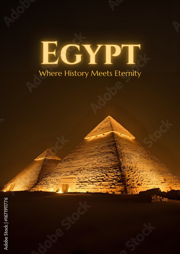 Mystical Ancient Egyptian Landscape with Golden Pyramid