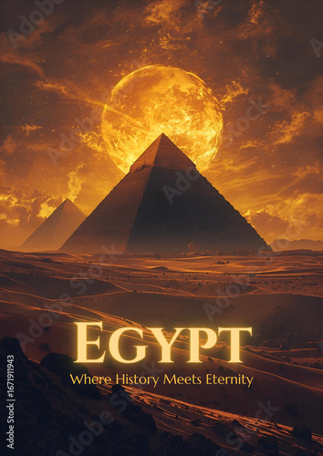 Mystical Ancient Egyptian Landscape with Golden Pyramid