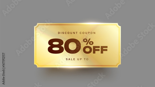 Abstract golden background 80% off sale coupon card. Golden discount card vector design.	