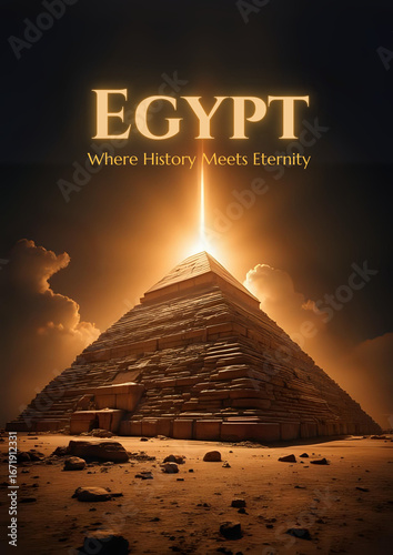 Mystical Ancient Egyptian Landscape with Golden Pyramid