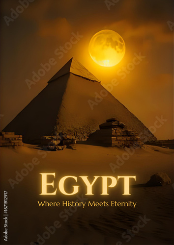 Mystical Ancient Egyptian Landscape with Golden Pyramid
