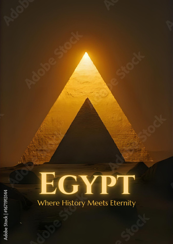 Mystical Ancient Egyptian Landscape with Golden Pyramid